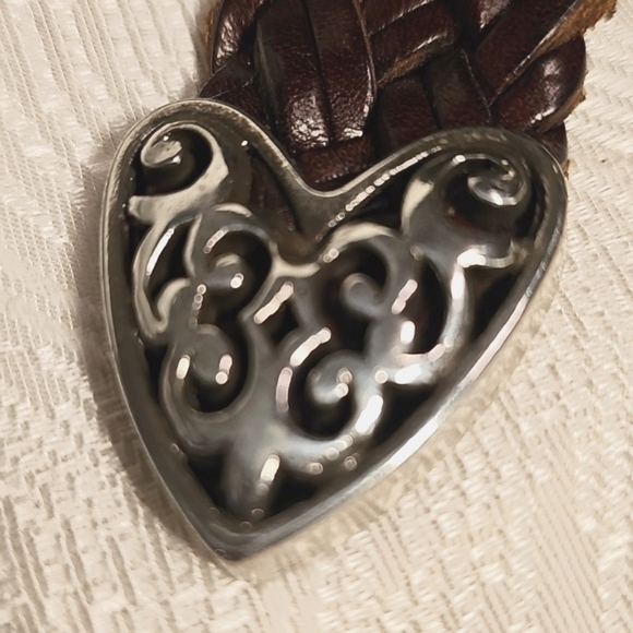 Braided bourbon brown leather belt with silver filligre buckle vintage 1995 w 30 - Picture 6 of 7